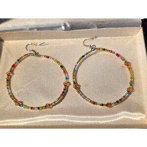 Colorful Beaded Hoop Earrings With Glass Beads & Hook Closure